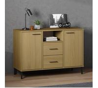 vidaXL Buffet OSLO - Pieds en métal, compartiments et tiroirs, bois massif - Marron 113x40x77 cm