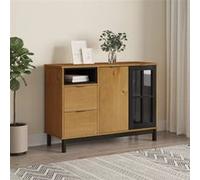 Buffet avec porte vitrée FLAM 110x40x80 cm bois massif de pin, armoire, meuble de rangement, meuble de couloir, placard