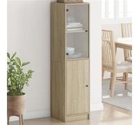 vidaXL Buffet 836443 – Armoire latérale moderne avec portes en verre et rangement, Chêne Sonoma
