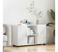 vidaXL Buffet avec étagère Florin Blanc Brillant 88,5 x 30,5 x 55,5 cm, Cabinet en Bois rectangulaire élégant, Solution de Rangement Pratique pour chez soi, Bureau, Style Moderne