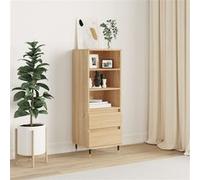 vidaXL Buffet Haut, Armoire avec 3 Compartiments et 2 Tiroirs, Meuble de Rangement avec Pieds Salle de Séjour, Industriel, Chêne Sonoma Bois d'Ingénierie Marron G