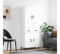 vidaXL Buffet Haut, Armoire de Rangement avec Pieds, Meuble de Rangement, Organisateur Salon Salle de Séjour, Moderne, Blanc Bois d'Ingénierie Blanc G