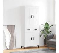vidaXL Buffet Haut, Armoire de Rangement avec Pieds, Meuble de Rangement, Organisateur Salon Salle de Séjour, Industriel, Blanc Bois d'Ingénierie Blanc G