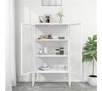 Buffet haut Blanc 80x35x135 cm Acier et verre trempé