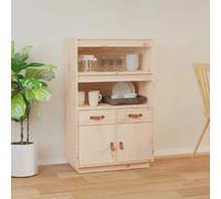 Buffet Haut, Armoire avec Etagère, Meuble de Rangement avec Tiroirs, Organisateur de Salon Salle de Séjour, Scandinave, Marron Bois Massif de Pin