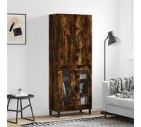 vidaXL Buffet haut Chêne fumé 69,5x34x180 cm Bois d'ingénierie, buffet, armoire latérale, armoire de rangement, armoire, buffets, armoire haute Marron G