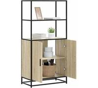 vidaXL Buffet Haut chêne Sonoma 68x35x139 cm Bois d'ingénierie métal, Armoire latérale, Armoire de Rangement Haute, vitrine Haute, Armoire Haute