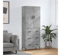 vidaXL Buffet haut Gris béton 69,5x34x180 cm Bois d'ingénierie, buffet, armoire latérale, armoire de rangement, armoire, buffets, armoire haute Gris G