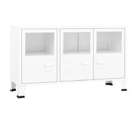 vidaXL Buffet Industriel Armoire Latérale Meuble de Rangement Armoire de Rangement Salle de Séjour Maison Intérieur Blanc 105x35x62 cm Métal et Verre