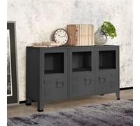 vidaXL Buffet Industriel Armoire Latérale Meuble de Rangement Armoire de Rangement Salle de Séjour Maison Intérieur Anthracite 105x35x62 cm Métal et Verre Anthracite G