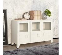 vidaXL Buffet industriel 105x35x62 cm Métal et verre Blanc