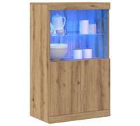 vidaXL Buffet LED Marron 60 x 37 x 100 cm Bois d'ingénierie, Buffet élégant, Meuble Moderne rectangulaire avec éclairage LED, Rangement spacieux pour Votre Salle à Manger