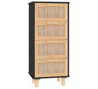 vidaXL Buffet Noir 40x30x90 cm Bois de pin Massif et rotin Naturel