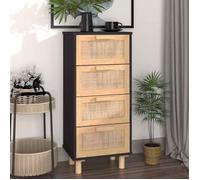 vidaXL Buffet Noir 40x30x90 cm Bois de pin massif et rotin naturel 345643