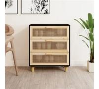vidaXL Buffet Noir 60x30x70 cm Bois de pin massif et rotin naturel345634 Noir G