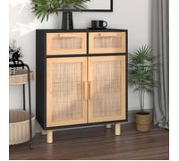 vidaXL Buffet 345637 Bois de pin massif et rotin naturel Noir 60x30x75 cm