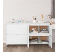 vidaXL Buffets 2 pcs, Armoires avec 4 Portes, Meubles de Rangement, Organisateurs de Salle de Séjour Salon, Blanc Bois d'Ingénierie Blanc G