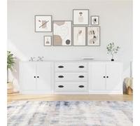 vidaXL Buffets 3 pcs, Armoires Latérale avec Rangement, Meubles de Salle de Séjour Salon Intérieur, Moderne, Blanc Bois d'Ingénierie Blanc G