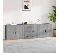 vidaXL Buffets 3 pcs, Meubles de Rangement avec Tiroir, Armoires de Rangement, Organisateur Salon Intérieur, Moderne, Sonoma Gris Bois d'Ingénierie Gris G