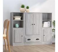 vidaXL Buffets 3 pcs Sonoma Gris Bois d'ingénierie, Armoire, Armoire de Rangement, Buffet Haut, Armoire latérale, Armoire Haute, Armoire Console