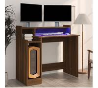 vidaXL Bureau à Lumières LED Table d'Ordinateur Table de Travail Meuble Informatique Meuble d'Etude Chêne Marron 97x45x90 cm Bois d'Ingénierie