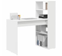 vidaXL Bureau avec étagère Blanc 113 x 54 x 120 cm Bois d'ingénierie, Bureau d'étude Moderne, Pratique pour Votre Salon, Surface Solide, pour Un Espace de Travail organisé