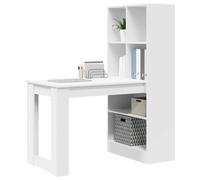 vidaXL Bureau avec étagère Blanc 122 x 67 x 145 cm Bois d'ingénierie, Bureau à Domicile Tendance, Table d'écriture Moderne, Rangement astucieux, idéal pour Les Pros