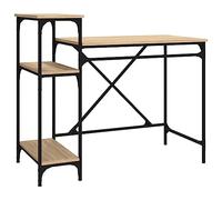 vidaXL Bureau avec Étagères, Table d'Ordinateur avec Rangement, Bureau d'Écriture Maison Intérieur, Industriel, Chêne Bois d'Ingénierie et Fer