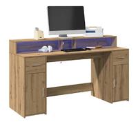 Bureau avec lumières LED chêne artisanal bois d ingénierie Marron G