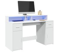 vidaXL - Bureau avec lumières LED - Blanc 140x55x91 cm - Bois d'ingénierie