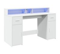 vidaXL Bureau avec lumières LED Blanc 140x55x91 cm Bois d'ingénierie, Bureau de Travail, Bureau d'étude, Bureau à Domicile, Bureau d'écriture