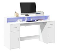 Bureau avec lumières LED blanc 160x55x91 cm bois d ingénierie