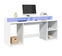 vidaXL Bureau 200x55x91 cm – Bois d'ingénierie avec lumières LED – Blanc