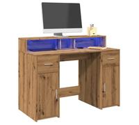 vidaXL Bureau 3309419 - Chêne artisanal (bois d'ingénierie) avec lumières LED Marron