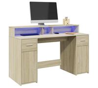 vidaXL Bureau avec lumières LED chêne sonoma bois d'ingénierie, bureau de travail, bureau d'étude, bureau à domicile, bureau 3309422