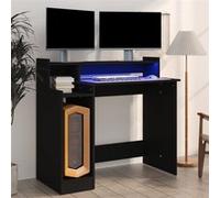 vidaXL Bureau avec lumières LED noir 97x45x90 cm bois d'ingénierie, bureau d'ordinateur, bureau sur pied, bureau avec 805553