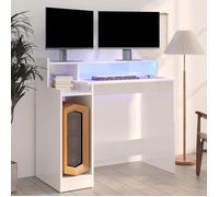 vidaXL Bureau avec lumières LED Table d'ordinateur 97x45x90 cm Blanc brillant 805558