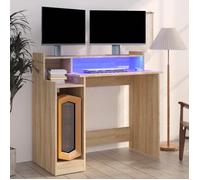 vidaXL Bureau avec Lumières LED Table d'Ordinateur Bureau d'Ecriture Table d'Etude Informatique Chêne Sonoma 97x45x90 cm 805555