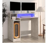 vidaXL Bureau à lumières LED Gris béton 97x45x90 cm Bois d'ingénierie