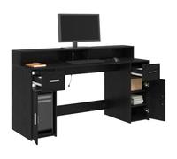 vidaXL Bureau rectangulaire avec porte Chêne noir 160x55x91 cm – Bois d'ingénierie, LED ajustable