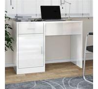 vidaXL Bureau avec Tiroir et Armoire Bureau d'Ordinateur Bureau d'Étude Rangement Maison Intérieur Blanc Brillant 100x40x73 cm Bois Ingénierie