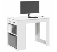 vidaXL Bureau 858686 avec tiroir et étagère, blanc en bois d'ingénierie