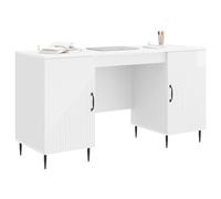 vidaXL Bureau Blanc Brillant 142,5 x 50 x 75 cm Bois d'ingénierie, Bureau au Style Vintage, Grand Espace de Rangement, Bois d'ingénierie, Parfait pour Bureau ou Atelier