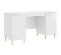 vidaXL Bureau Blanc Brillant Bois d'ingénierie 142,5 x 50 x 75 cm, Bureau rectangulaire Moderne, Espace de Travail Pratique, Grand Rangement, Design élégant, Bois d'ingénierie