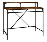 vidaXL Bureau, Table d'Ordinateur avec Étagère, Bureau d'Écriture, Meuble de Maison Intérieur, Industriel, Chêne Fumé Bois d'Ingénierie et Fer