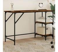 vidaXL Bureau - Table de travail avec étagère - Pieds réglables, rangement, chêne fumé 120x50x75 cm