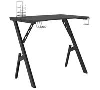 vidaXL Bureau de Jeu avec Pieds en Forme de Y, Table d'Ordinateur avec Support pour Écouteurs, Meuble de Salon Salle de Séjour Intérieur, Noir