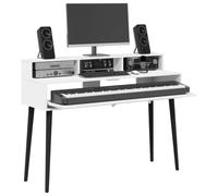 vidaXL Bureau de Studio Blanc 152 x 42,5 x 36 cm Bois d'ingénierie, Bureau Moderne, Espace Musique Pratique, Meuble Clavier en Bois, Setup Minimaliste pour la Chambre