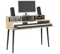 vidaXL Bureau de Studio Chêne Sonoma 110 x 42,5 x 36 cm, Bureau Moderne, Espace Musique Pratique, Meuble Clavier en Bois, Setup Minimaliste pour la Chambre