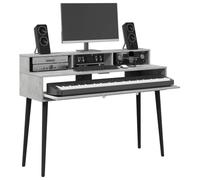 vidaXL Bureau de Studio Gris béton 152 x 42,5 x 36 cm, Bureau Moderne, Espace Musique Pratique, Meuble Clavier en Bois, Setup Minimaliste pour la Chambre
